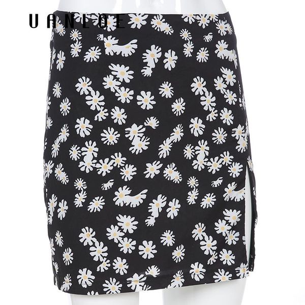 

skirts printed high waist split skirt women 2021 summer black mini