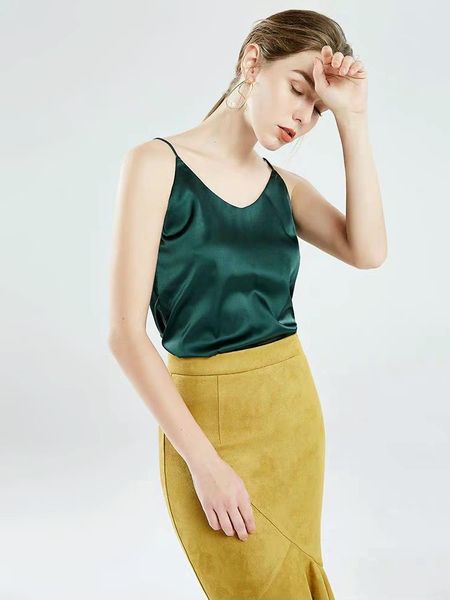 

womens camis ice silk spaghetti strap deep v neck dark green matte satin solid basic camisole beach sun top, White