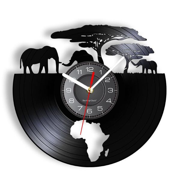 

wall clocks african elephants gramophone record clock wild animals nature home decor safari elephant shadow art timepieces
