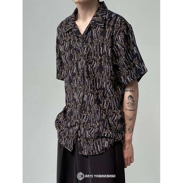 

shirtssummer short sleeve shirt men's cuba collar floral shirt casual loose top, White;black
