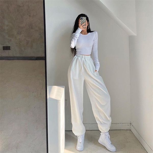 

loose sweatpants sports high waist womens pant joggers trousers casual fitness running sportswear clothing, Black;white