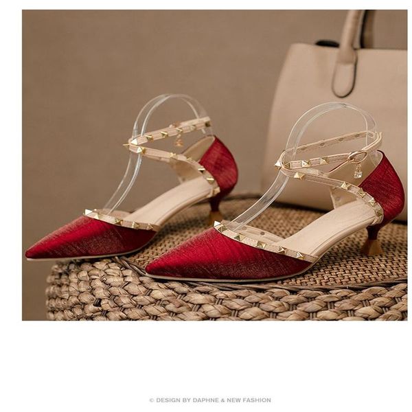 

sandals 2021 women's shoes summer pointed high-heeled patent leather rivet single thin buckle, Black