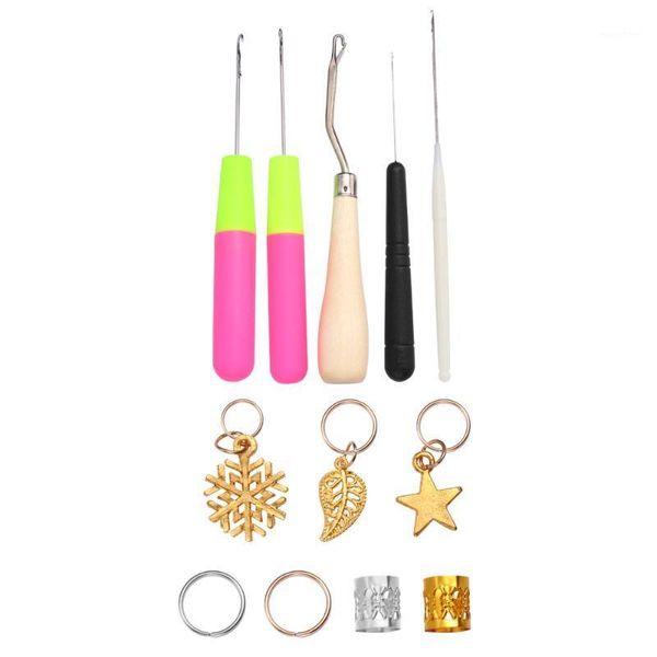 

68pcs wig knitting needles hair cuffs set dreadlocks braid hook rings set1, Brown