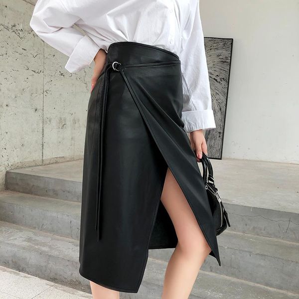 

skirts genuine leather women skirt natural sheepskin elegant waist bow decor office lady sweet style black alt clothes