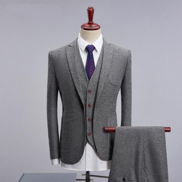 

men's suits & blazers gray 3 piece singal-breasted bussiness high-end suit for wedding groomsmen jacket slim fit men clothing 2021, White;black