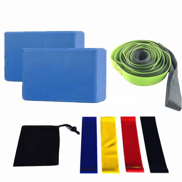 

accessories 8 pcs yoga equipment set with blocks stretching strap resistance loop band starter kit for home exercise
