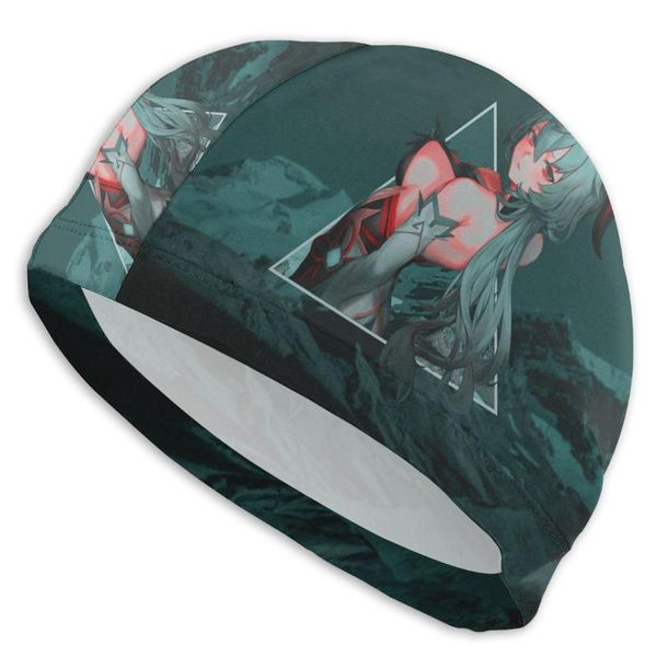 

wide brim hats sports goods genshin impact swimming cap adults men/women high elastic waterproof pu fabric caps, Blue;gray