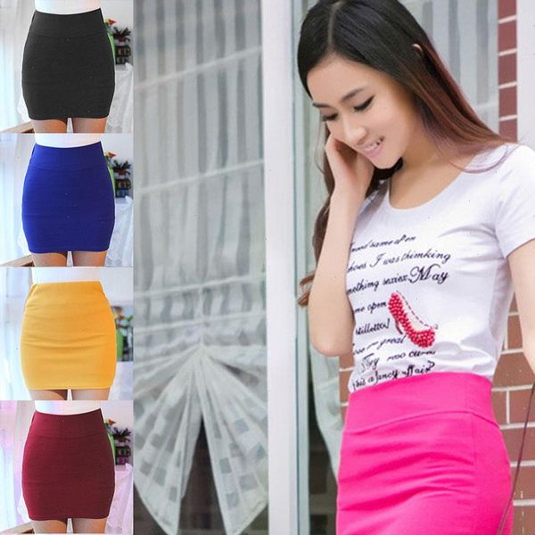 

solid color slim elasticity short women skirt fashion summer party aic88, Black
