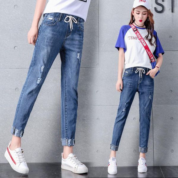 

high waist jeans women's 2021 slim slimming elastic pants, Blue