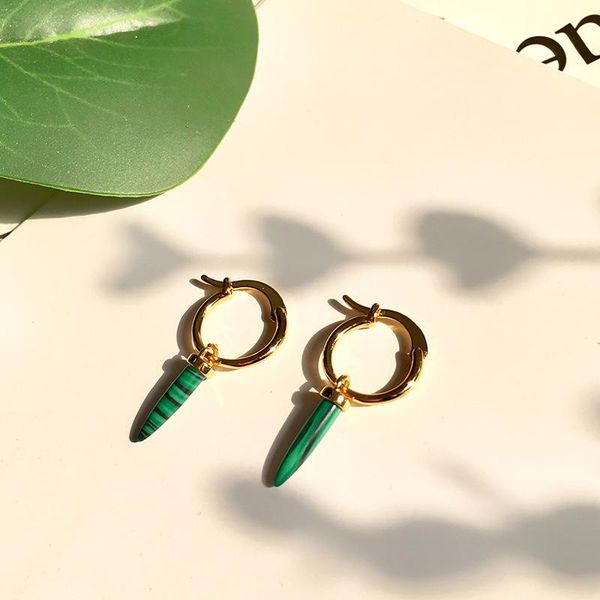 

hoop & huggie pedant earrings for women ins gold color malachite green stone female trendy party jewelry gift her, Golden;silver