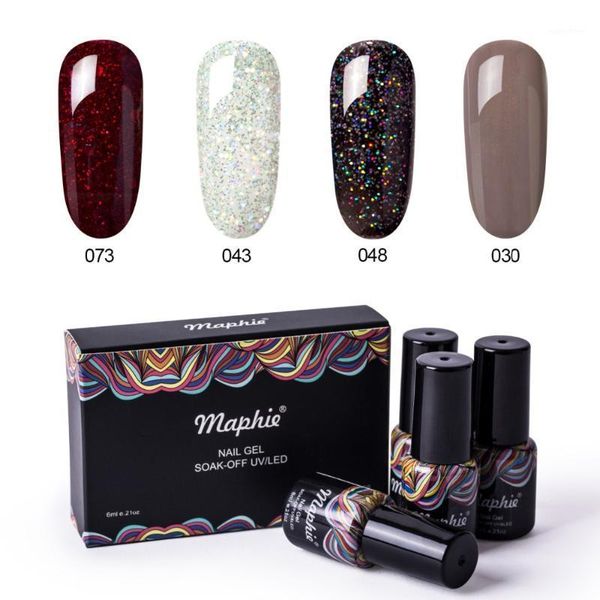 

maphie 4pcs/lot red color nail gel polish set with box shiny glitter led lacquer varnish soak off sequins hybrid gel1, Red;pink