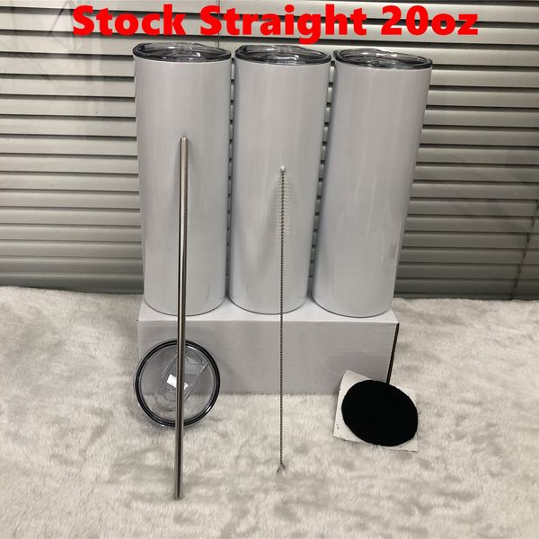 

straight 20oz tumbler stainless steel mug cups vacuum insulated straight beer coffee glasses with lids and plastic straws