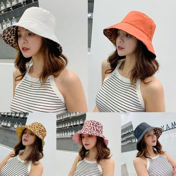 

wide brim hats women summer vintage leopard print bucket hat reversible double sides sunscreen packable panama cap my21 21 dropship, Blue;gray