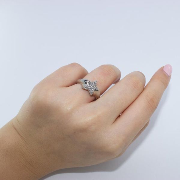 

cluster rings silver plated star pattern zircon ring, Golden;silver