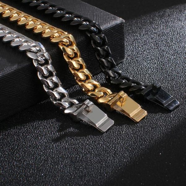 

link, chain jewels store fashion simple polished cuban o-chain 12mm wide men's stainless steel bracelet jewelry accessories for man, Black