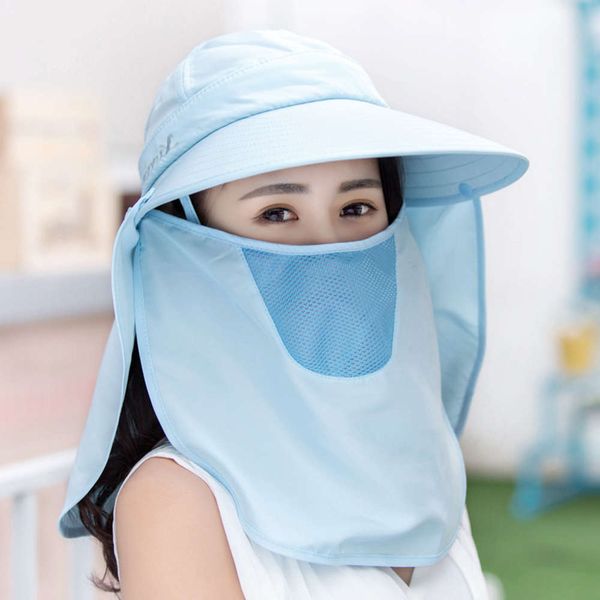 

sun hat summer women's korean fashion sunshade big edge riding sunscreen cover face ultraviolet hat, Blue;gray