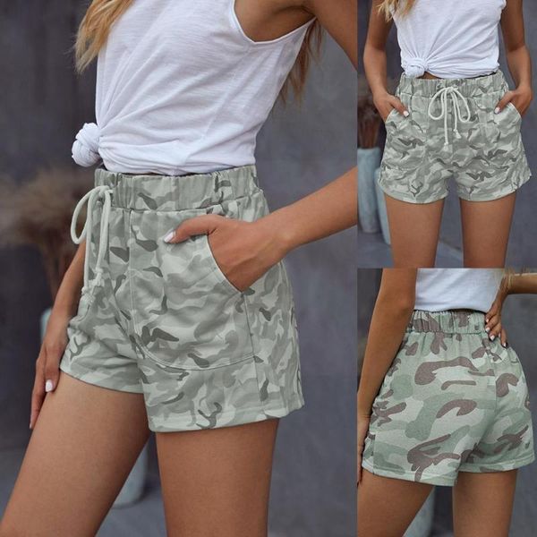 

women's shorts 2021 camouflage straight summer casual high skinny elastic waist women home loose beach ladies pockets w5a1, White;black