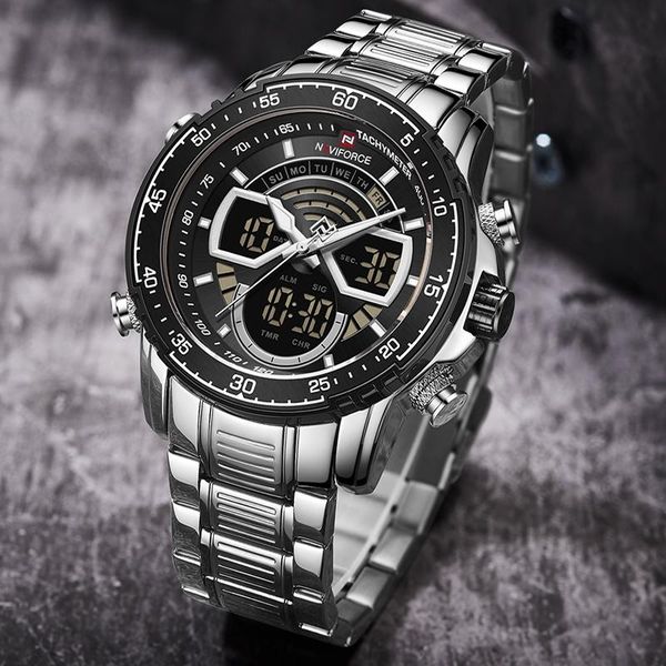 

wristwatches naviforce men watch analog stainless steel waterproof quartz wrist date clock relogio masculino, Slivery;brown