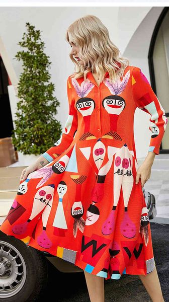 

dress miyake fold fashion print button v-neck long sleeve bud, Black;gray