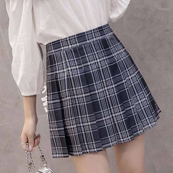 

female slimming plaid skirt pleated short skirt high waist a line1, Black