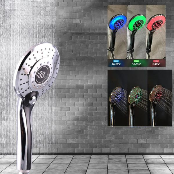 

bath accessory set digital lcd display adjustable 3 color led plating shower head light temperature sensor sprinkler bathroom hand