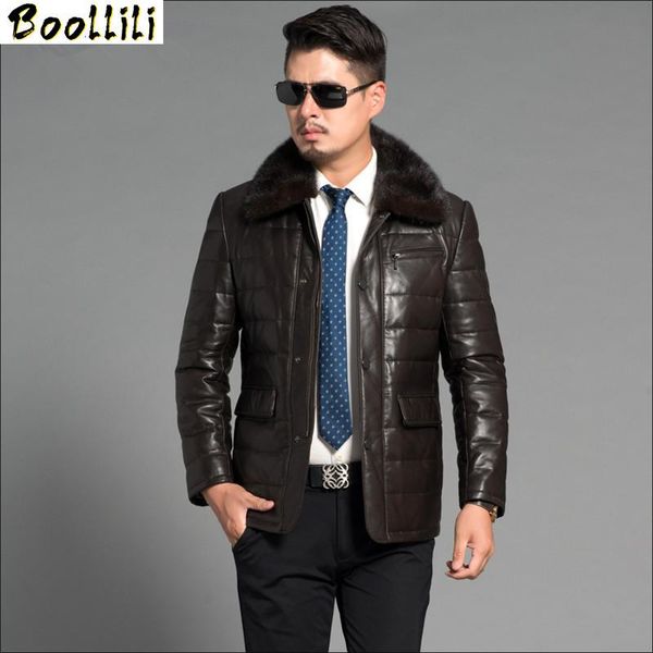 

men's leather & faux boollili luxury genunie jackets parka collar real sheepskin jacket men clothing plus size 4xl, Black