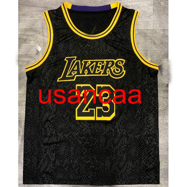 Maglia da basket da uomo 23# JAMES stagione 2021 nera con stampa serpente S, M, L, XL, XXL