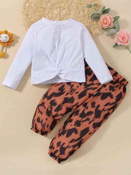 

baby twist hem tee & allover print pants she, White