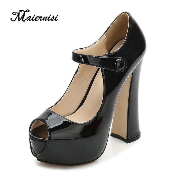 

dress shoes maiernisi 14cm high heel thick sandals summer fish mouth luxury fashion pumps women large plus size 35-46 brand, Black