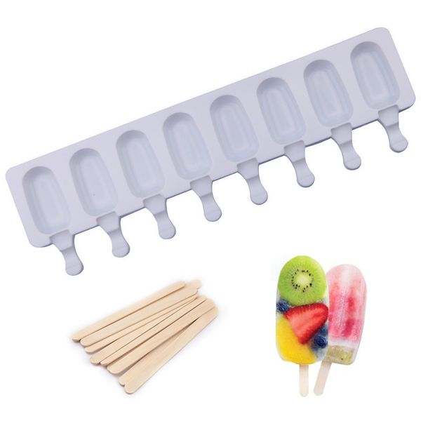 8 Mulden Eisbecher Formen Eis am Stiel für hausgemachte Fruchtsaft Dessert Lolly Tablett Form Silikon Eis Formenbauer Sticks