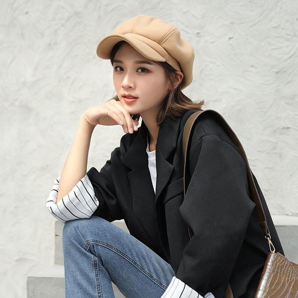 

hat female spring and autumn all-match sun-proof octagonal cap british beret peaked summer beanie/skull caps, Blue;gray
