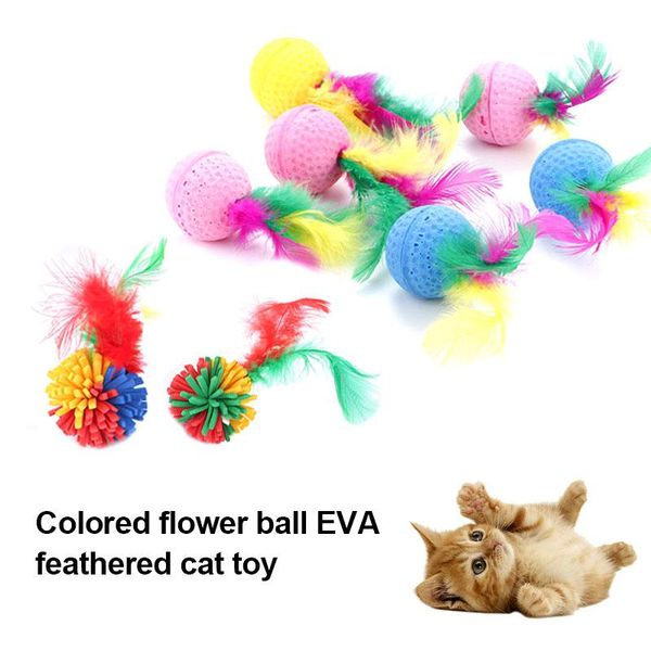 

cat toys 1 pcs colorful sponge balls cats with feathers kitten interactive pre supplies