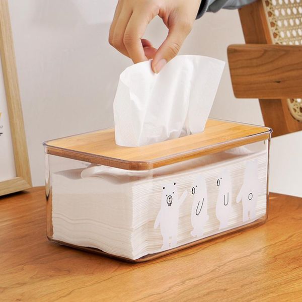

nordic polar bear print bamboo cover transparent tissue box home extractable living room napkin storage organizer plastic contai boxes & nap