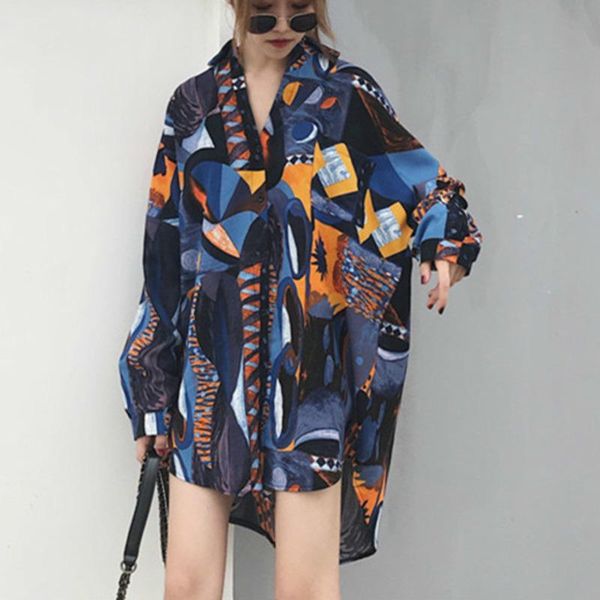 

summer korean office women print turn necklace upper long sleeve shirt blouse streetwear chemise femme fz0707 women's blouses & shirts, White