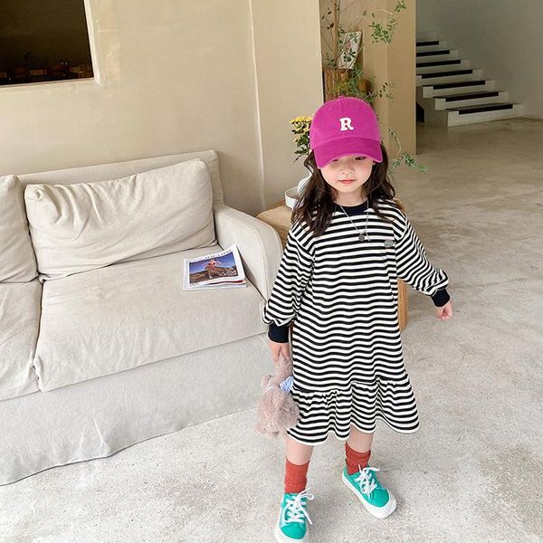 

girl's dresses 2021 style girls striped dress fashion cotton autumn kids clothes 1-7 years, Red;yellow