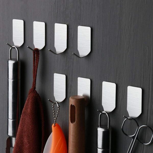 

hooks & rails 8pcs silver self adhesive home kitchen wall door stainless steel holder hook hanger for bathroom hanging