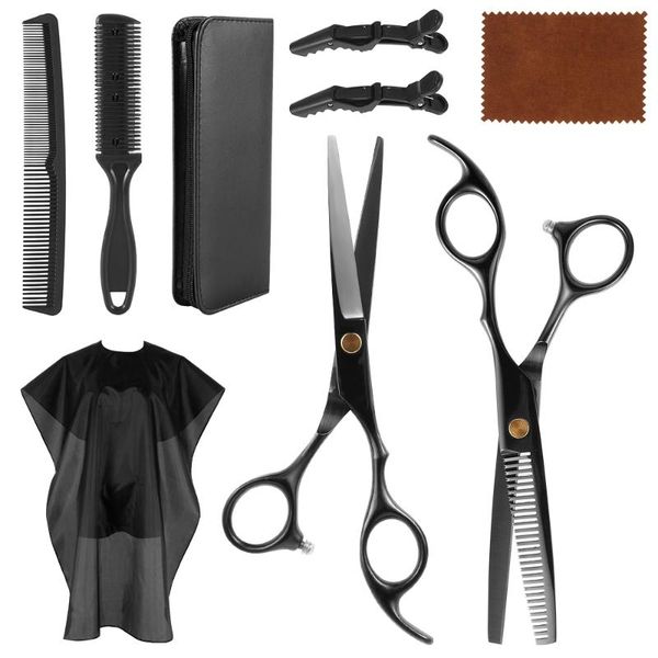 

hair scissors 9pcs/set professional cutting kit stainless steel thinning shears comb cape clips salon home hairdressing tool
