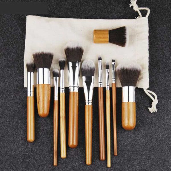 

makeup brushes 11pcs eyeshadow soft natural animal hair wood handle eye shadow blending make up brush set with bag cosmetic tool