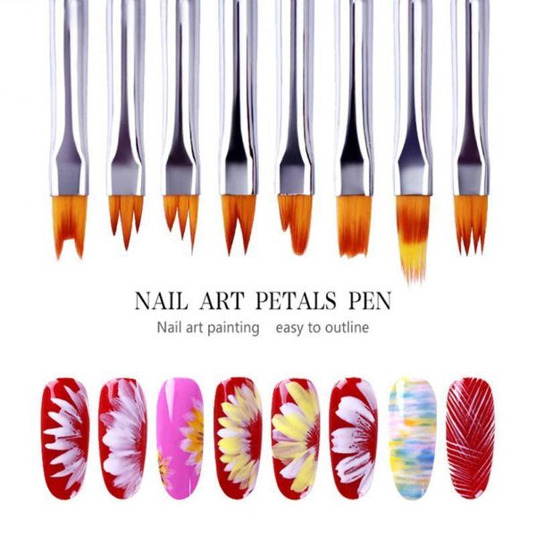 

8pcs/set nail brush manicure tools drawing painting point nail design pen professional gel brush for art crescent petal pen, Yellow