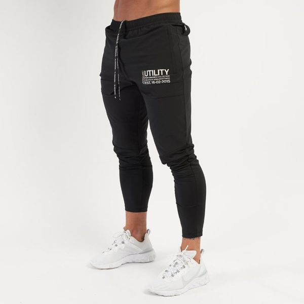 

men's pants autumn high-quality trend fitness leisure sports slim fit elastic breathable running, Black