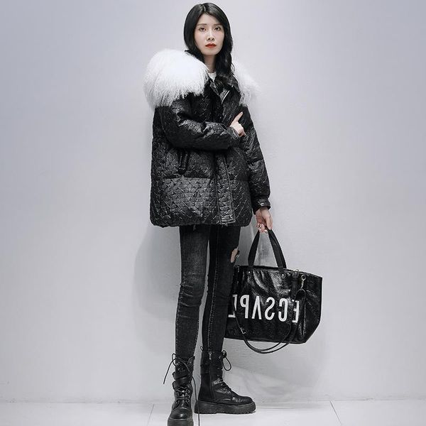 

women's down & parkas white duck coat female winter 2021 natural wool collar jacket women hooded warm thick casual casaco feminino gxy1, Black