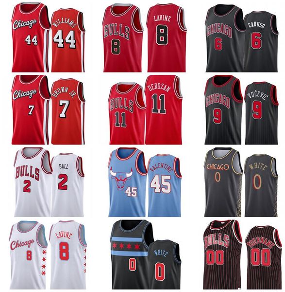 

screen print basketball lonzo ball jersey demar derozan zach lavine coby white nikola vucevic patrick williams alex caruso denzel valentine, Black;red