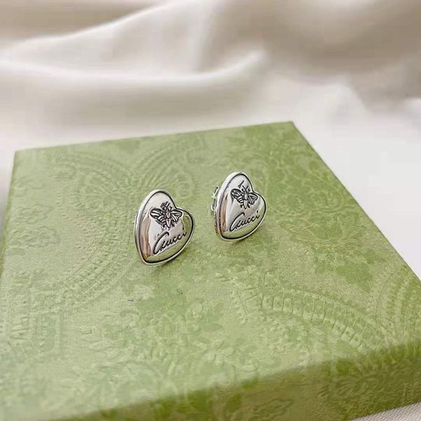 

new s925 silver double used carved letter love earrings female, Golden