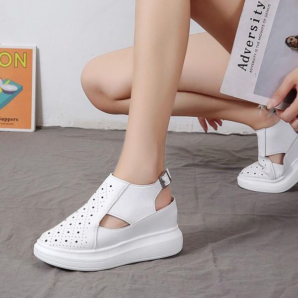 

sandals wedges shoes for women 2021 summer closed toe high heels ladies platform hollow woman white shoe, Black
