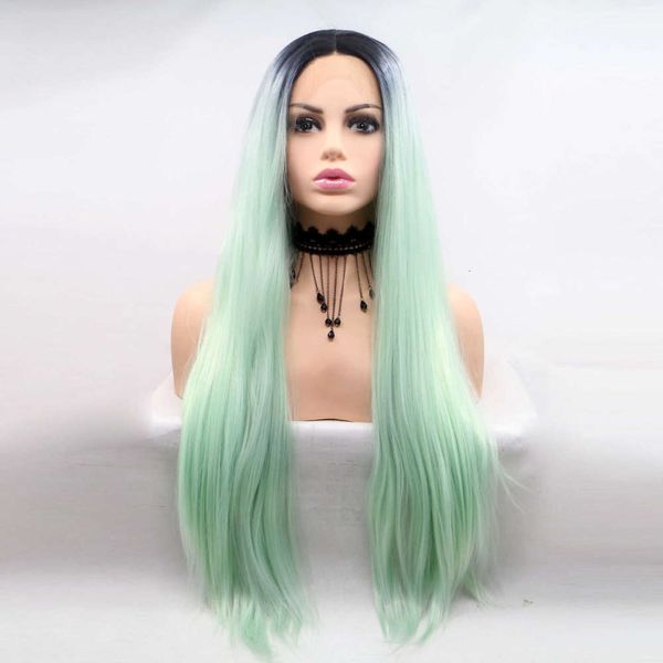 

wig chemical fiber front lace long hair headgear, Black;brown