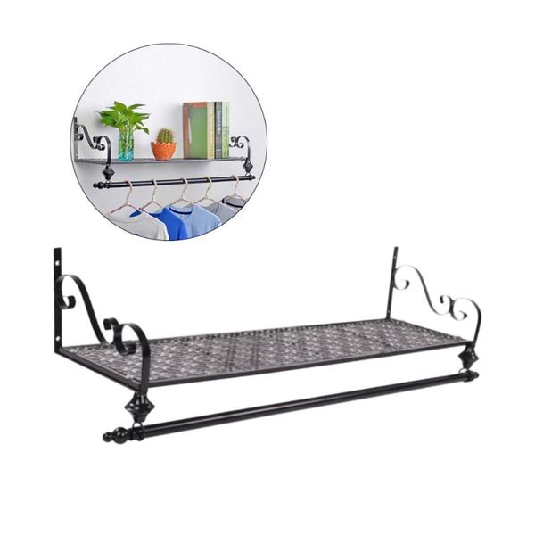 

european vintage iron art wall hanging storage rack clothes (black) other home decor
