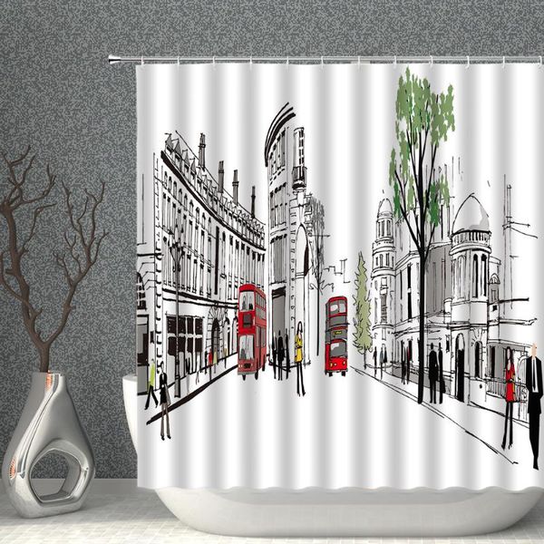 

decorative cartoon red bus shower curtain home decoration bathtub ornaments hanging polyester waterproof belt hook curtains