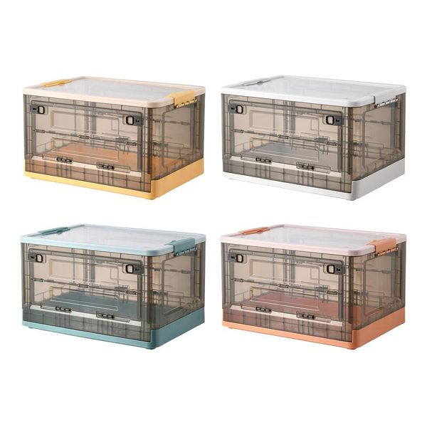 

storage bags clear folding boxes organizing with wheels clip locking clothing secure latching buckles transparent
