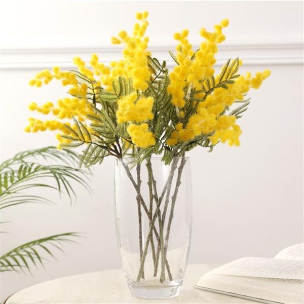 

decorative flowers & wreaths artificial acacia yellow mimosa spray cherry fruit branch for wedding party home table decoration european styl