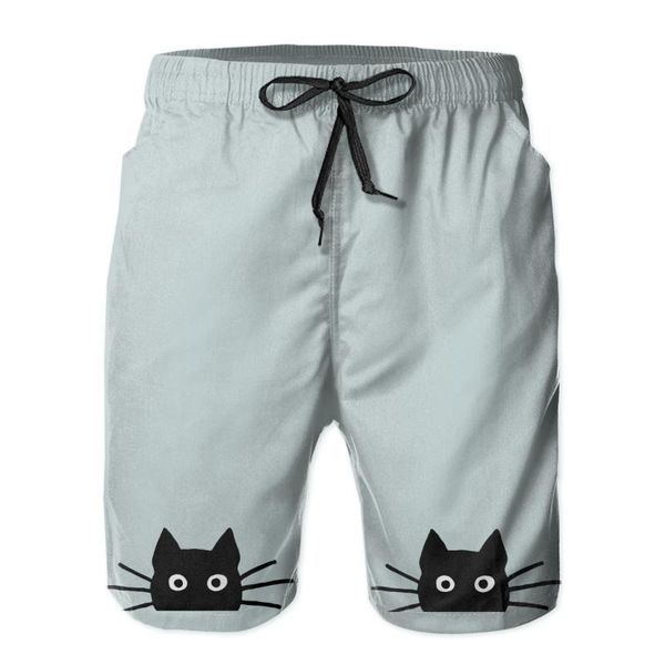 

men's shorts men sweatpants black cat face surfing beach board swim trunks sport quick dry mesh casual humor graphic little for adult, White;black